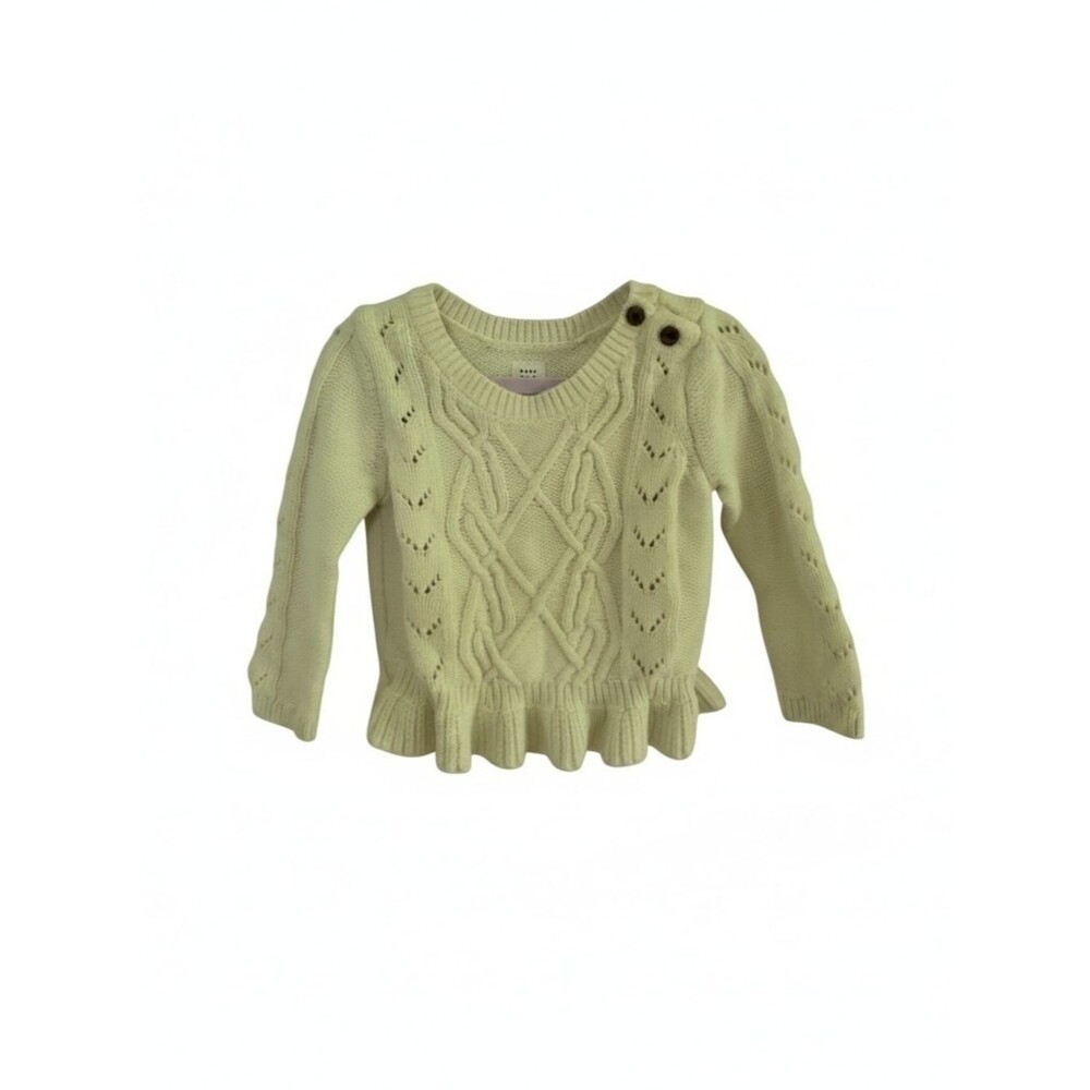 GAP Girls White Cream Cable Knit Ruffle Hem Sweater